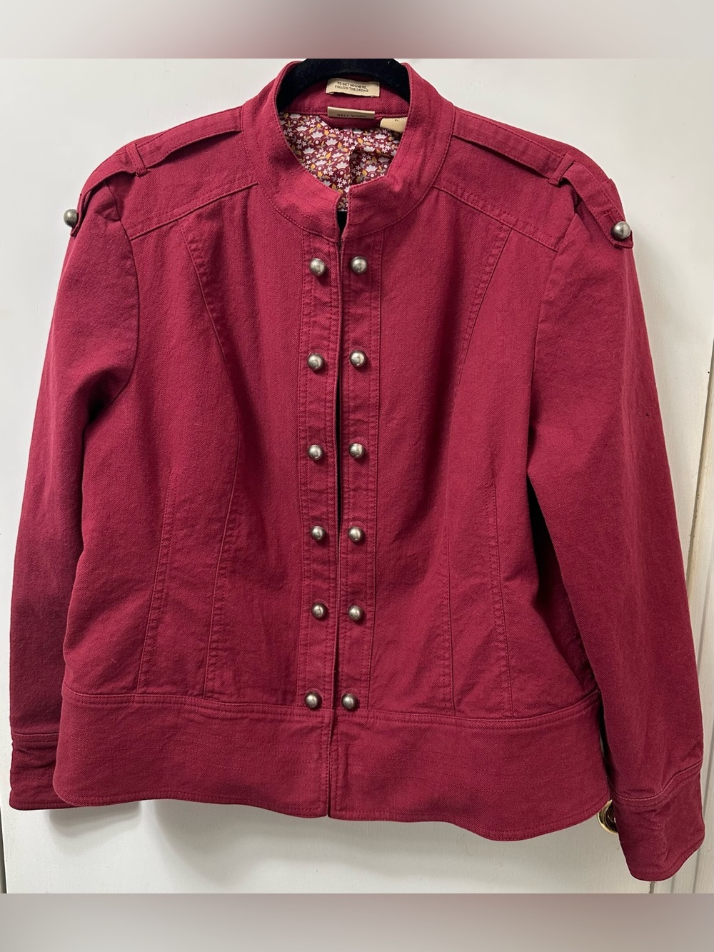 Ruff Hewn Military-Style Button Jacket in Deep Berry